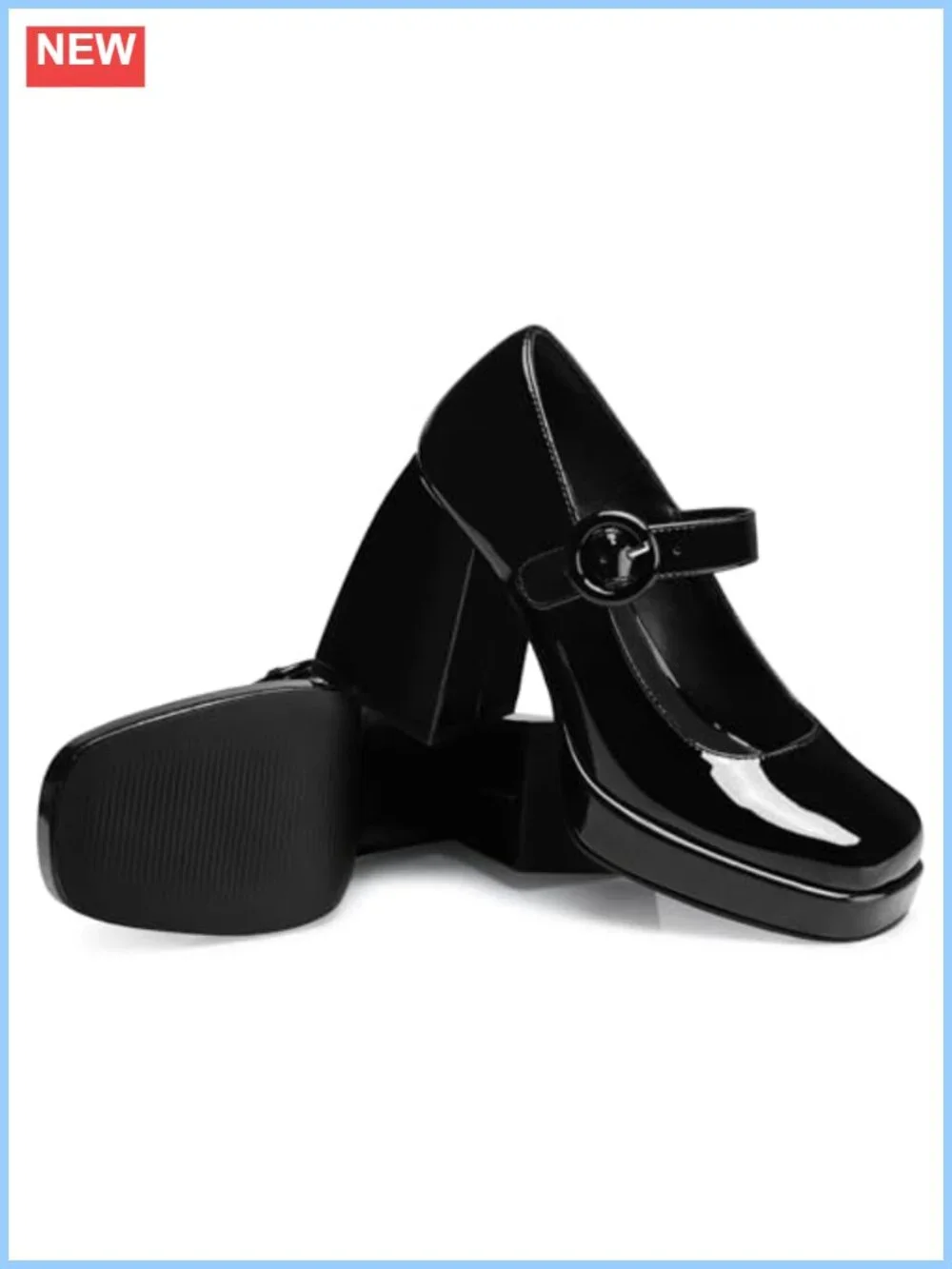 Women's Mary Jane Chunky Heel Pumps Faux Leather Comfortable Dress Shoes